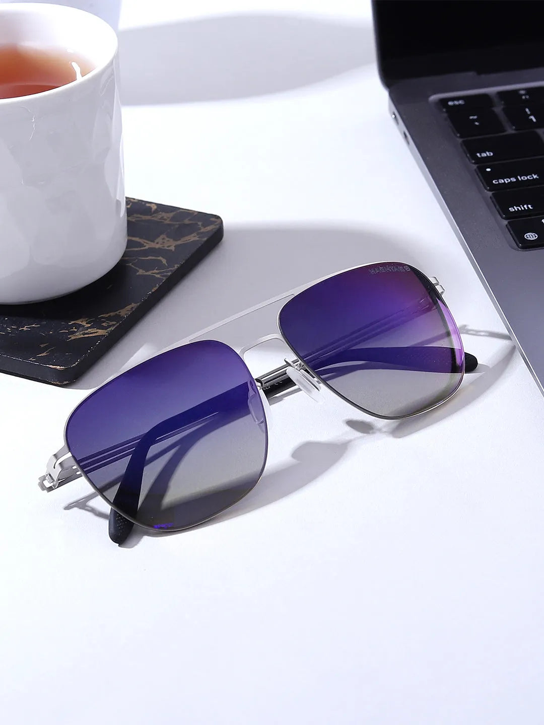 Helion | Silver Small Full Rim Square Sunglasses for Men [Polarized]