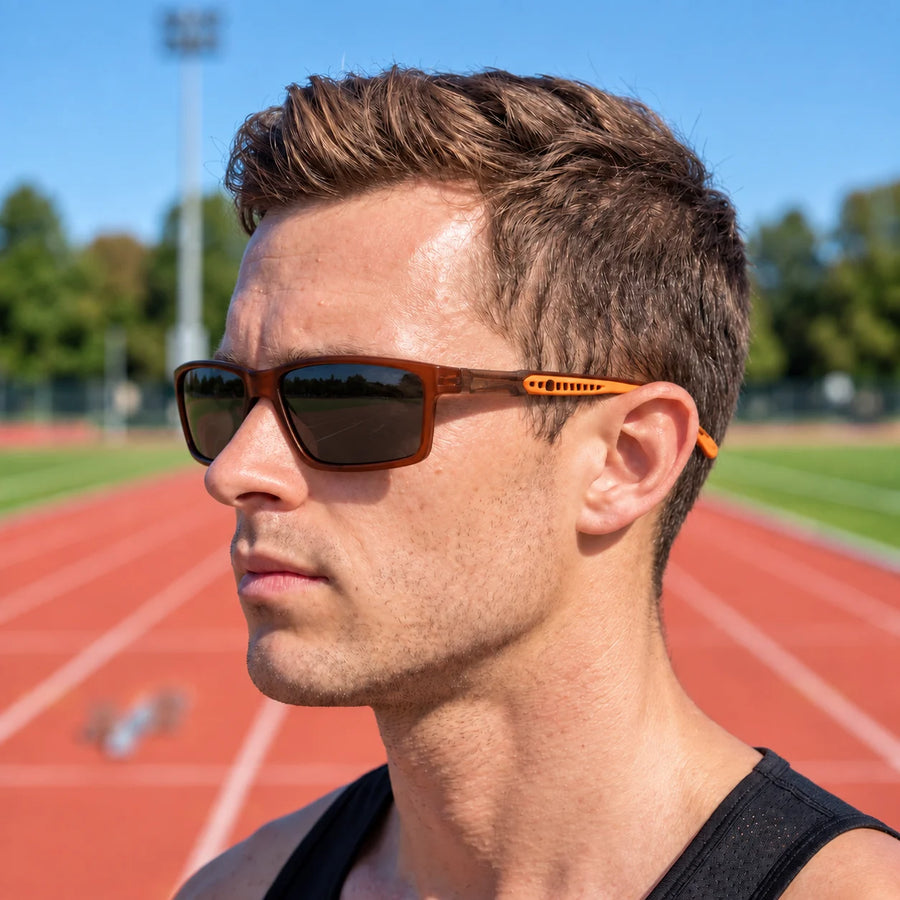 H2R | Brown Medium Full Rim Rectangle Sports Sunglasses for Men & Women [Polarized]