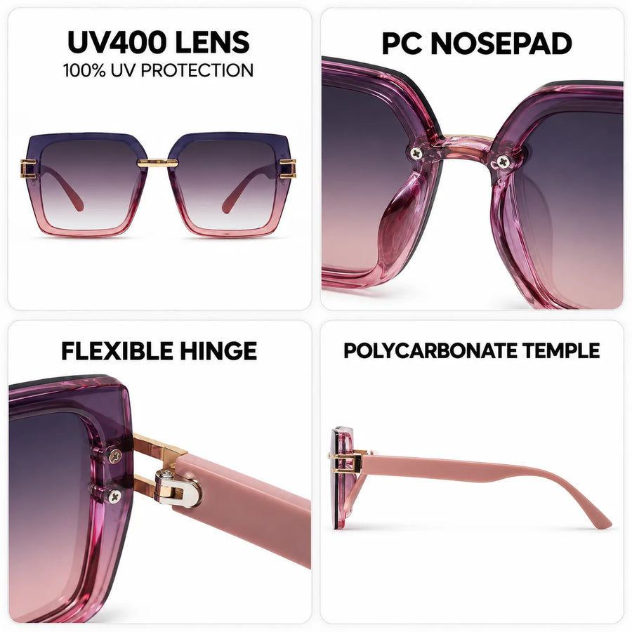 Valoria | Pink Large Full Rim Square Sunglasses for Women [UV-protected]