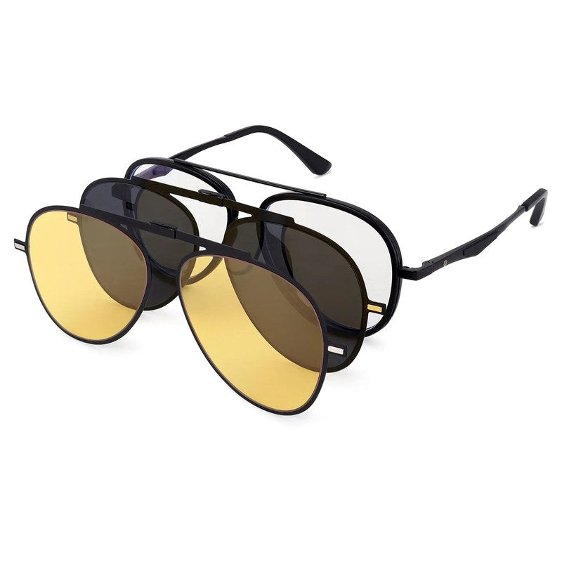 Eclipser | Black Medium Full Rim Aviator Clip-on for Men & Women [UV-protected]