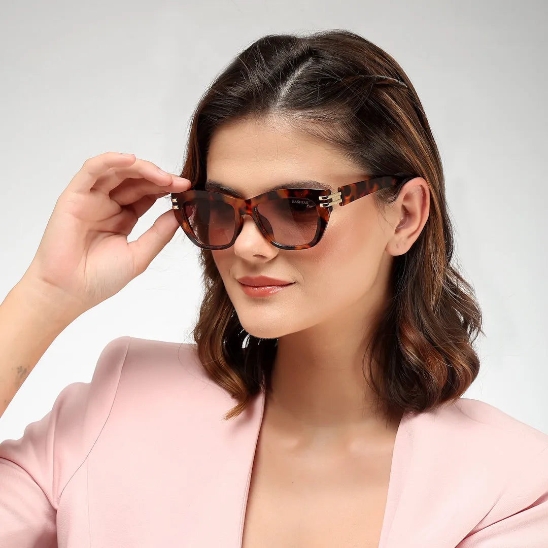 Lucid | Havana and Golden Large Full Rim Square Sunglasses for Women [UV-protected]