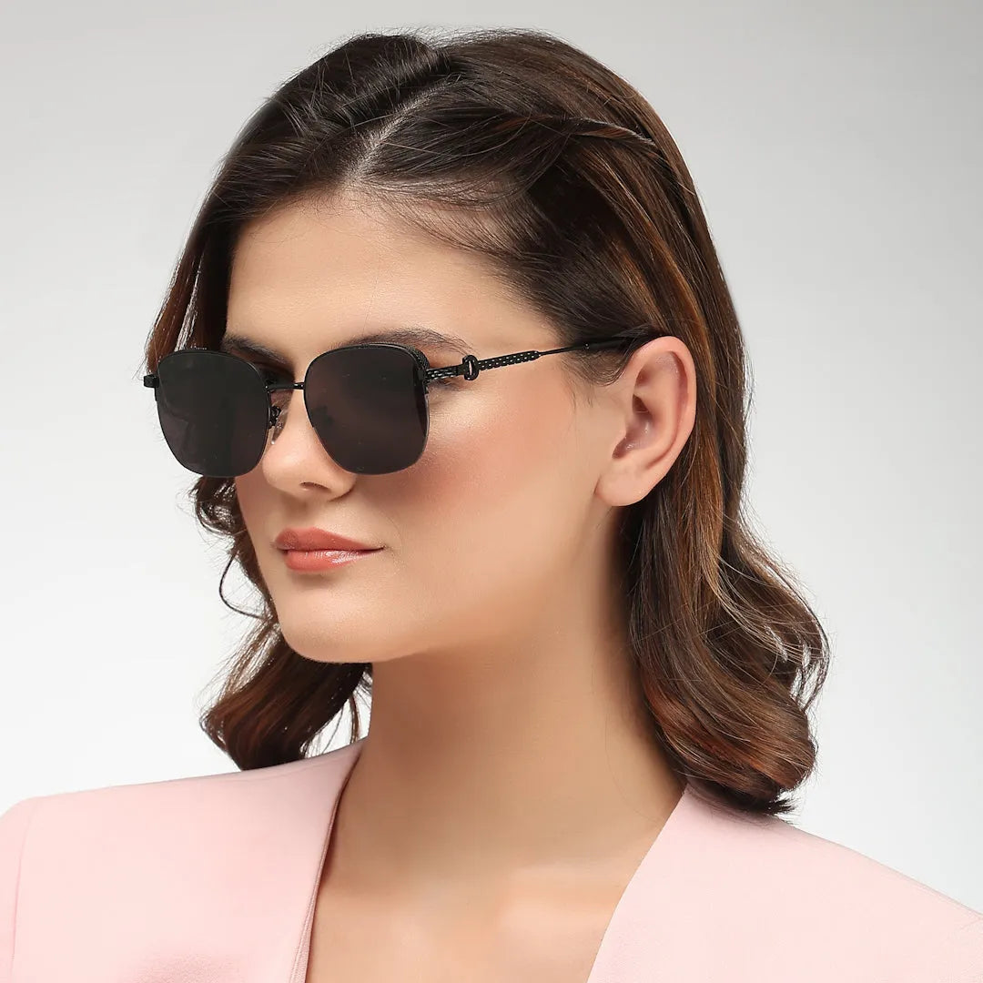 Eclipse | Black Medium Full Rim Square Sunglasses for Women [UV-protected]