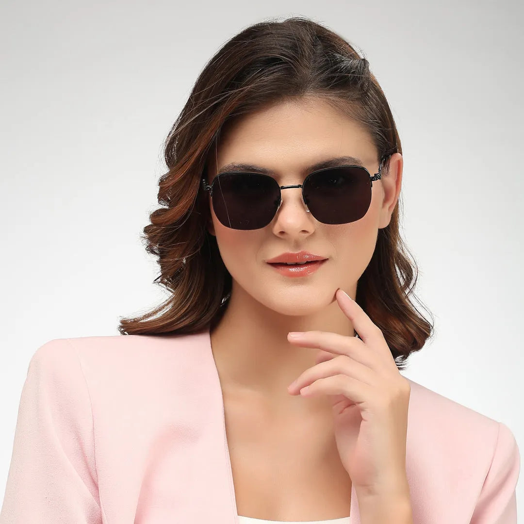 Eclipse | Black Medium Full Rim Square Sunglasses for Women [UV-protected]