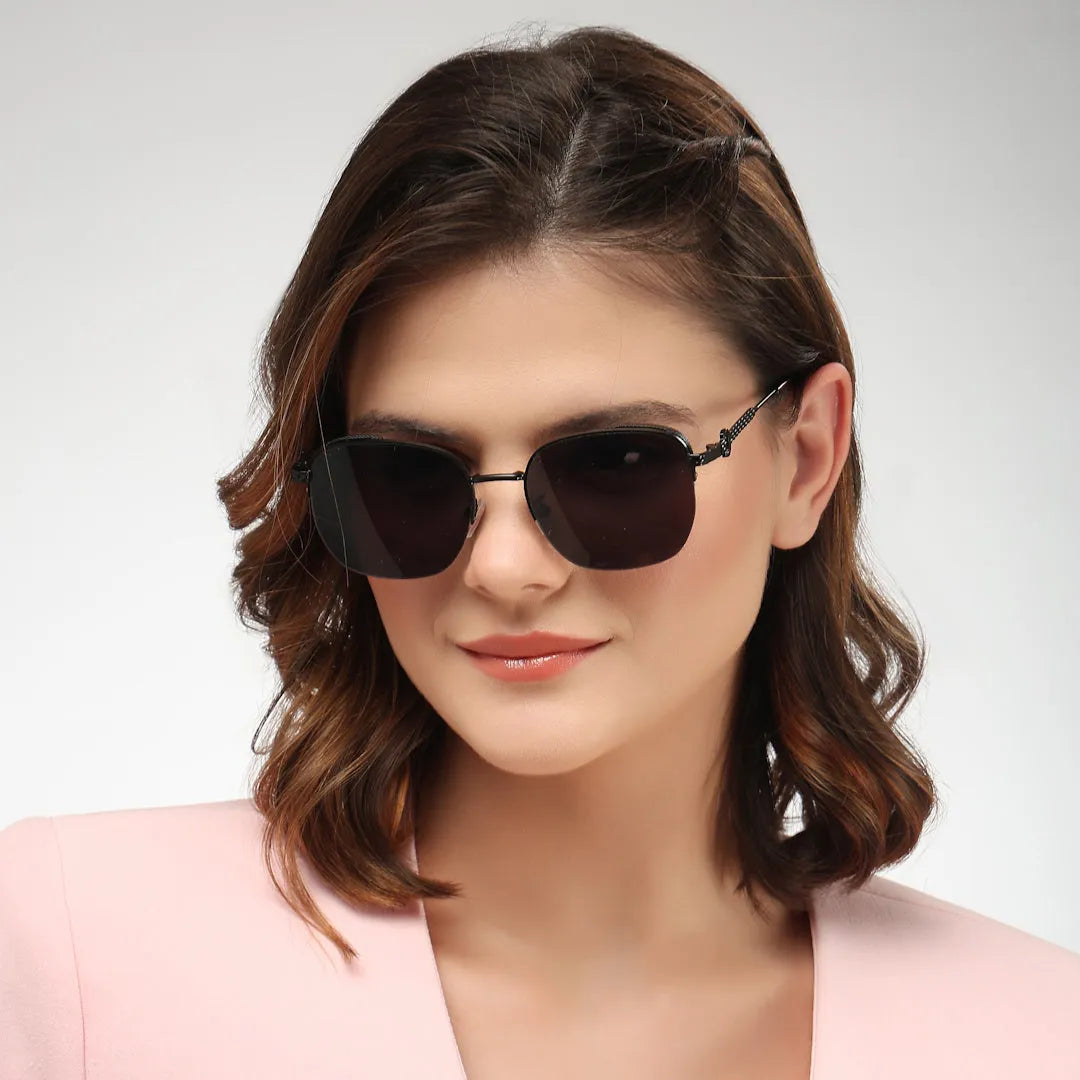 Eclipse | Black Medium Full Rim Square Sunglasses for Women [UV-protected]