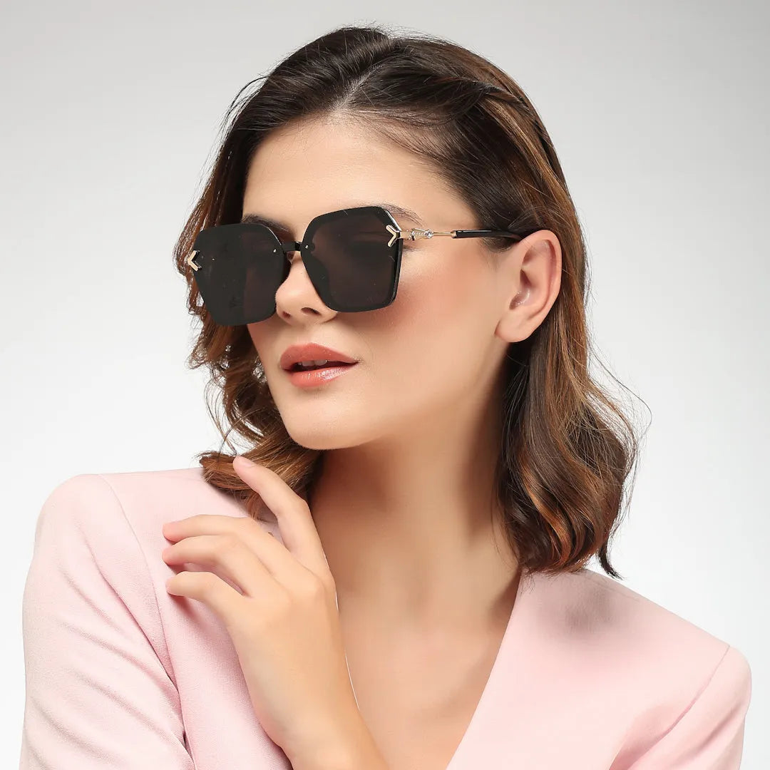 Veilion | Black Large Full Rim Hexagonal Sunglasses for Women [UV-protected]