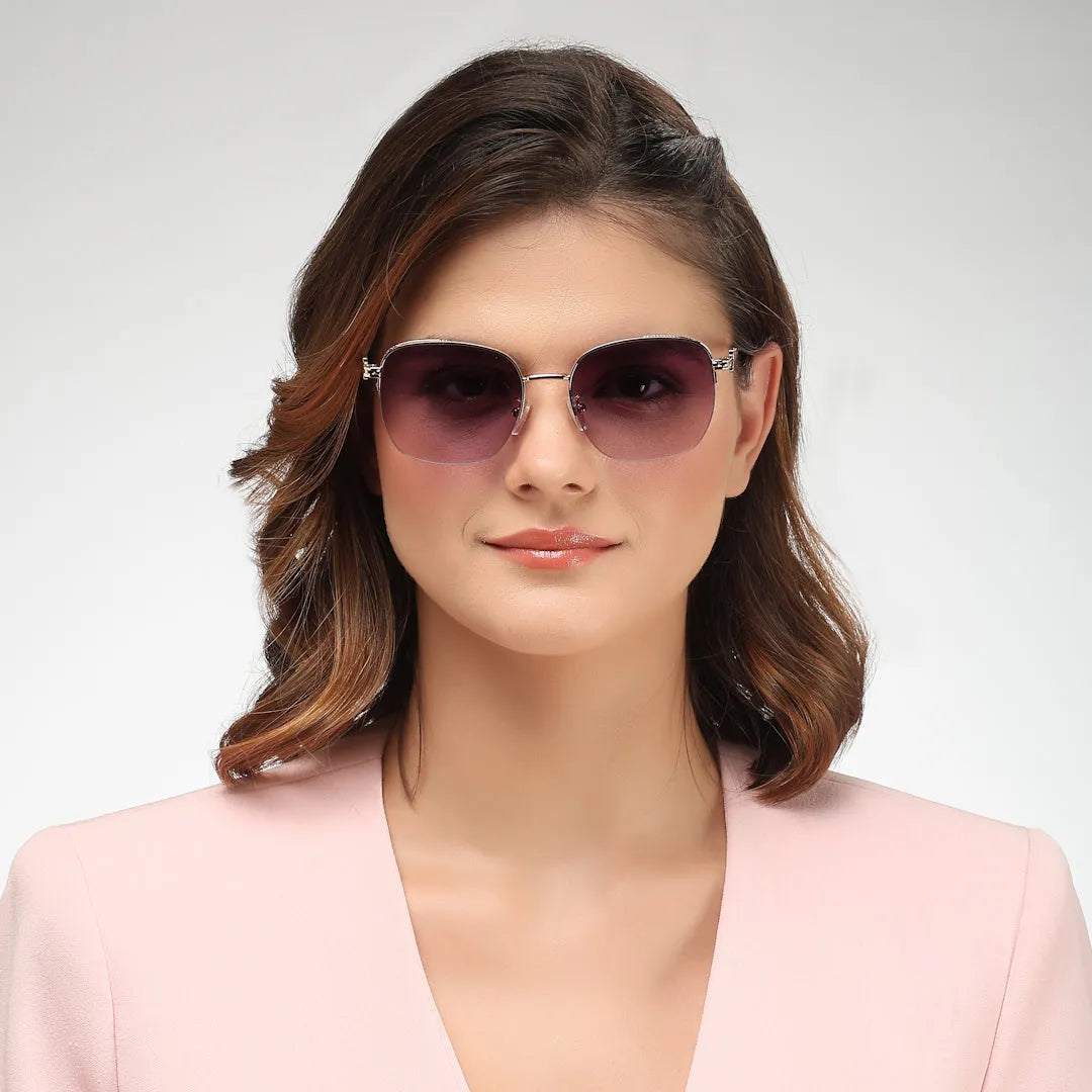Eclipse | Purple Medium Half Rim Square Sunglasses for Women [UV-protected]