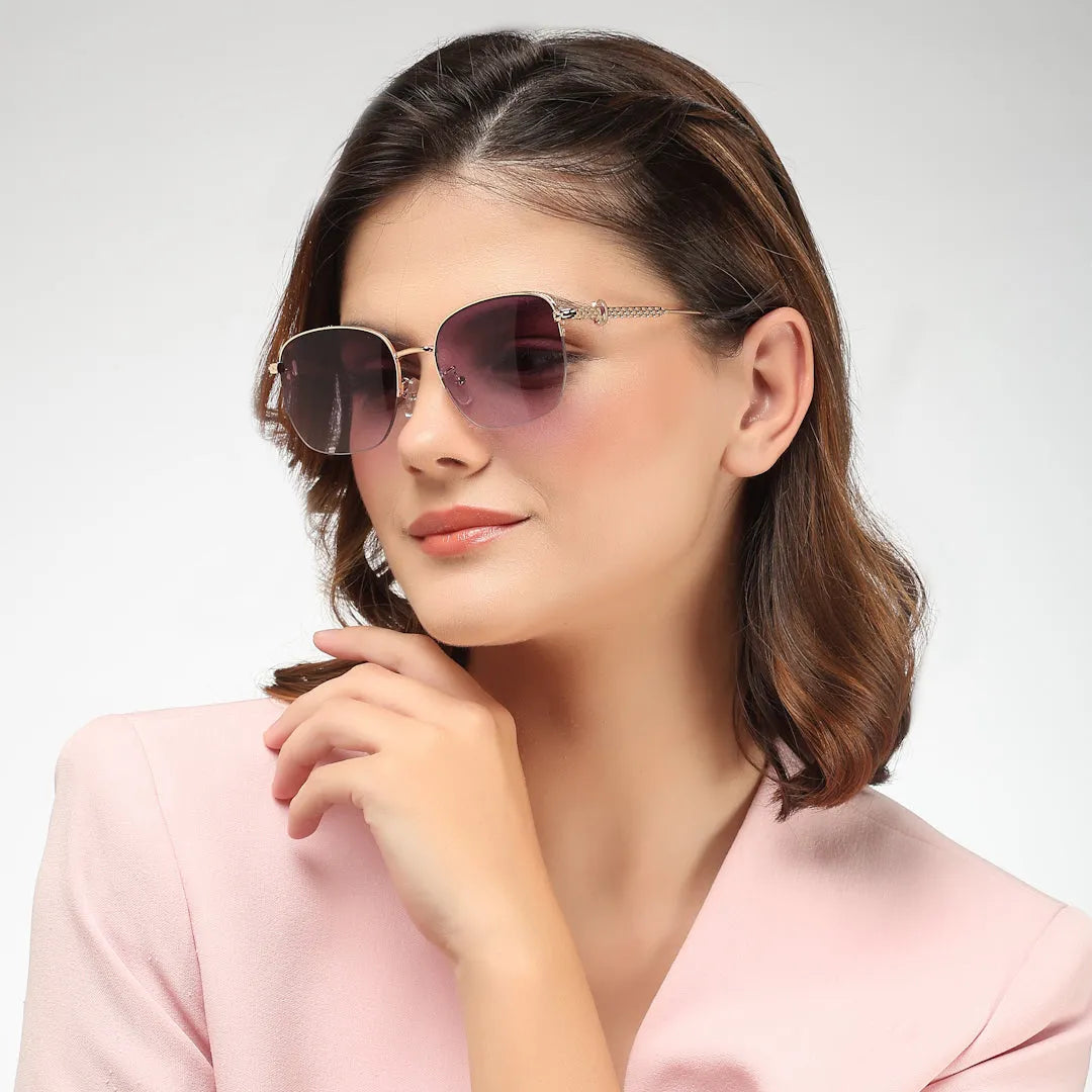 Eclipse | Purple Medium Half Rim Square Sunglasses for Women [UV-protected]