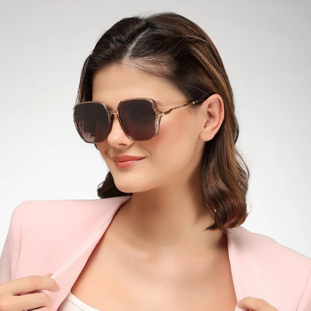 Driftis | Pink Large Full Rim Heptagonal Sunglasses for Women [Polarized]