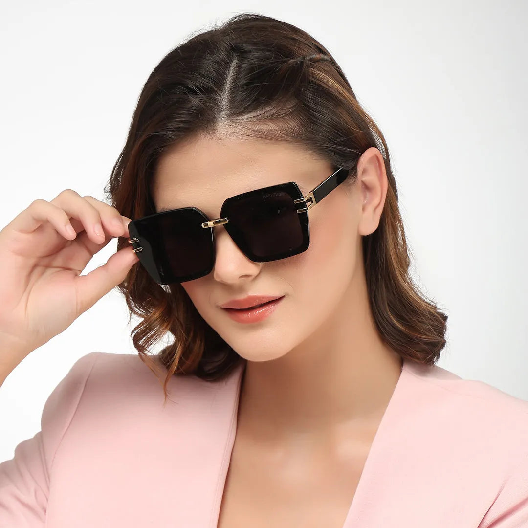 Valoria | Black Large Full Rim Square Sunglasses for Women [UV-protected]