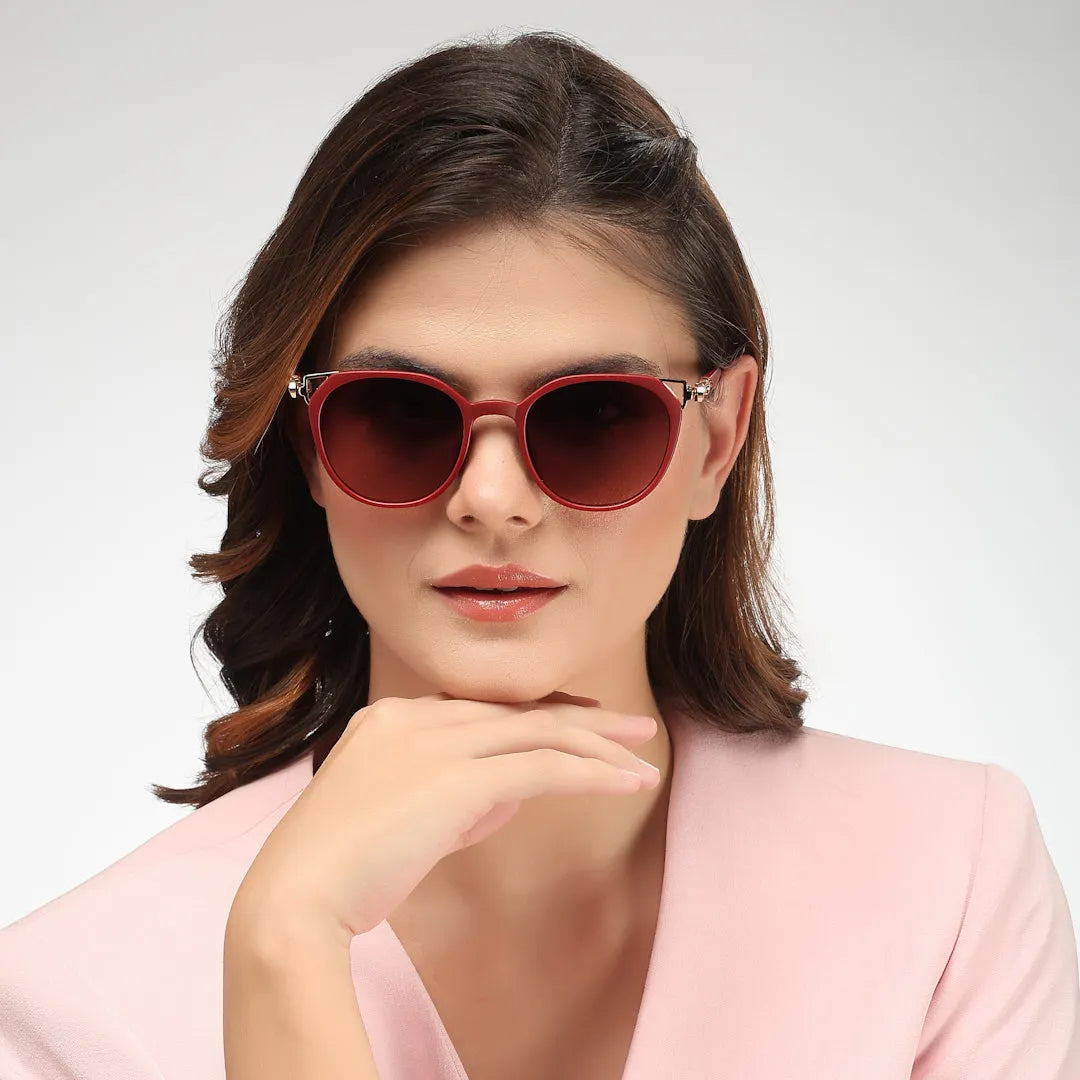 Vortex | Red Medium Full Rim Round Sunglasses for Women [UV-protected]