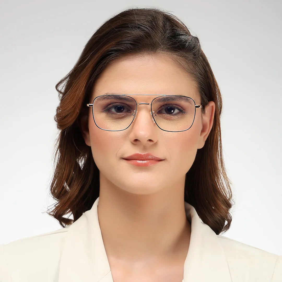 Jovion | Black & Gold Medium Full Rim RECTANGLE Computer Glasses for Men & Women [Blue Block]