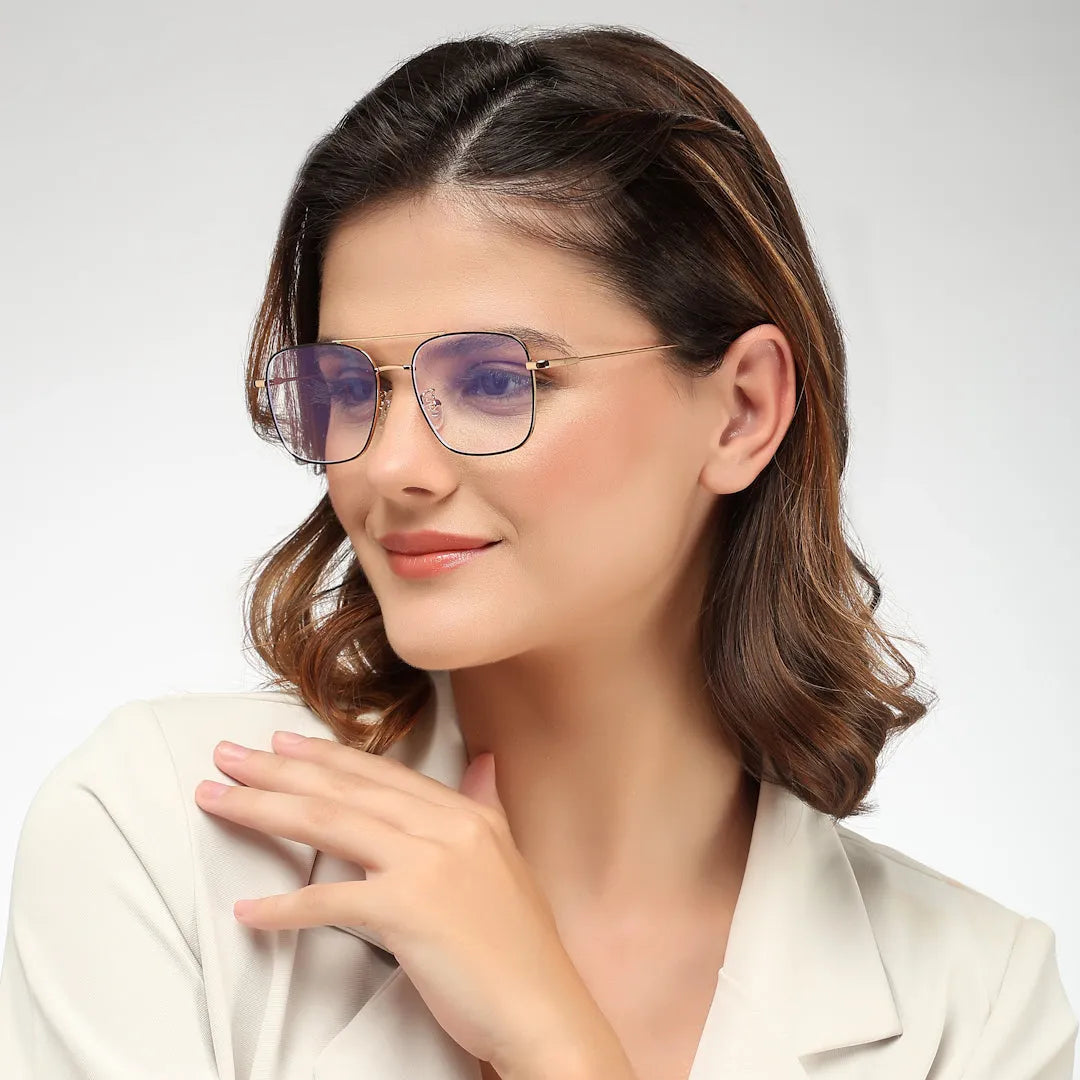 Jovion | Black & Gold Medium Full Rim RECTANGLE Computer Glasses for Men & Women [Blue Block]