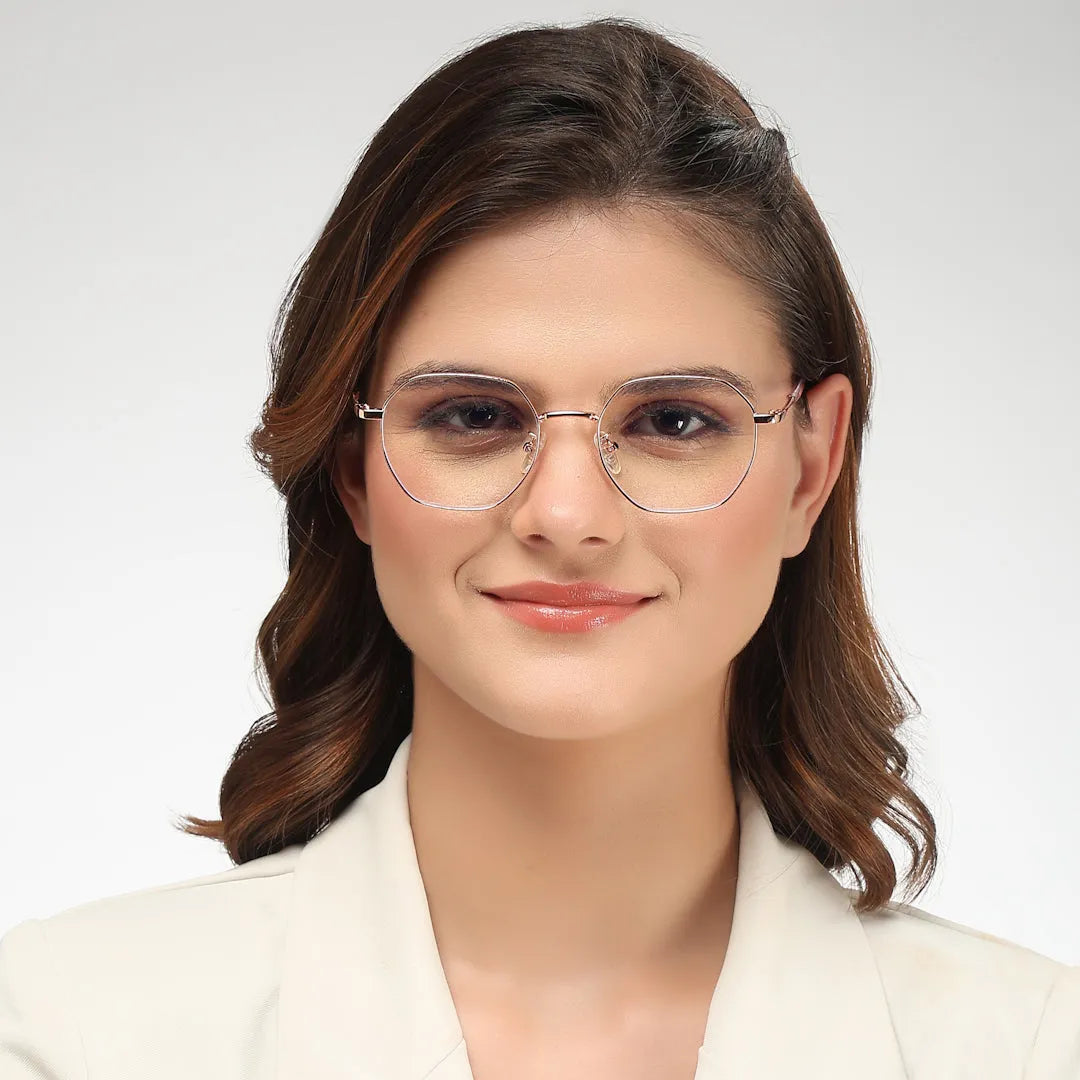Dravon | Golden Rose Medium Full Rim Hexagonal Computer Glasses for Men & Women [Blue Block]