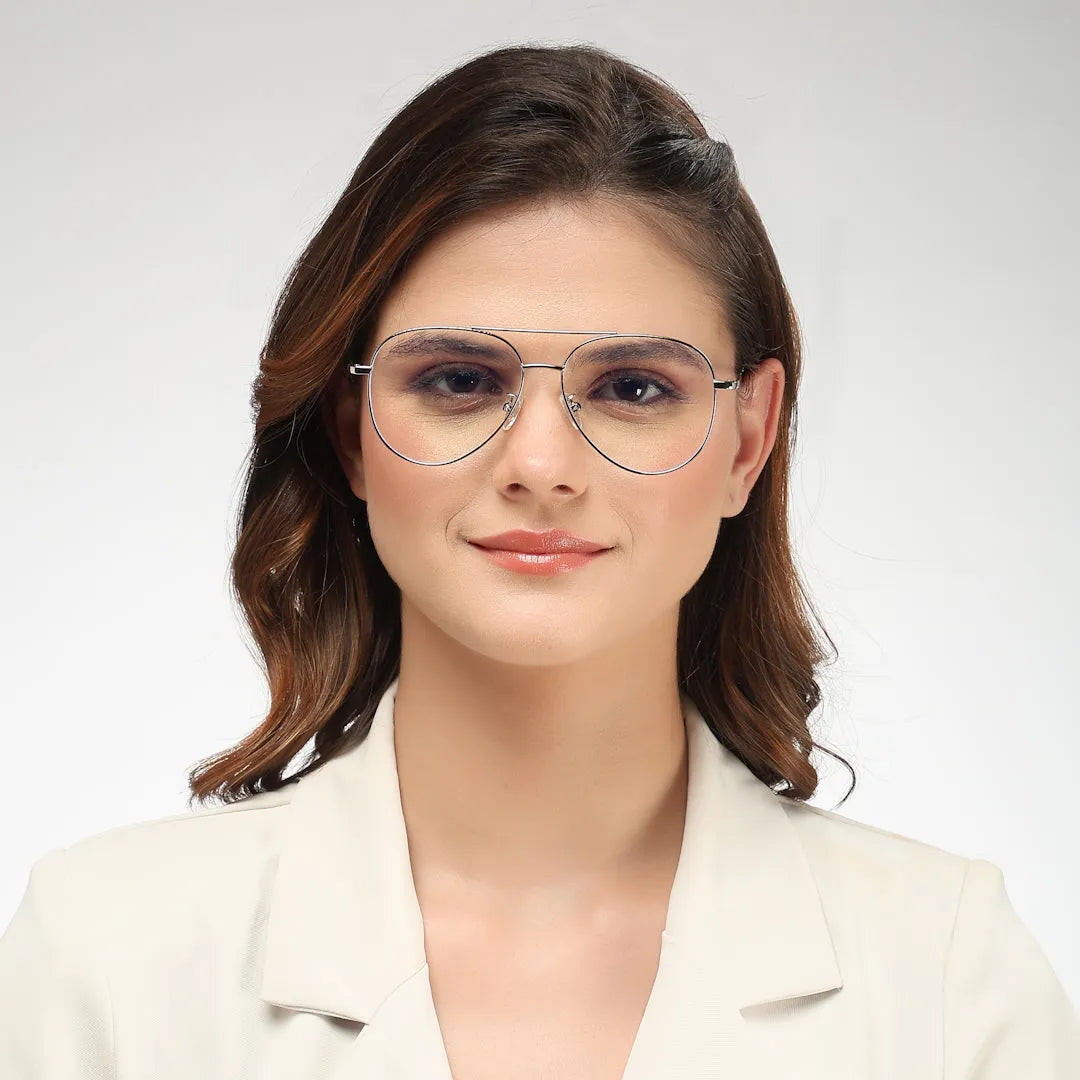 Gravion | Silver Medium Full Rim Aviator Computer Glasses for Men & Women [Blue Block]