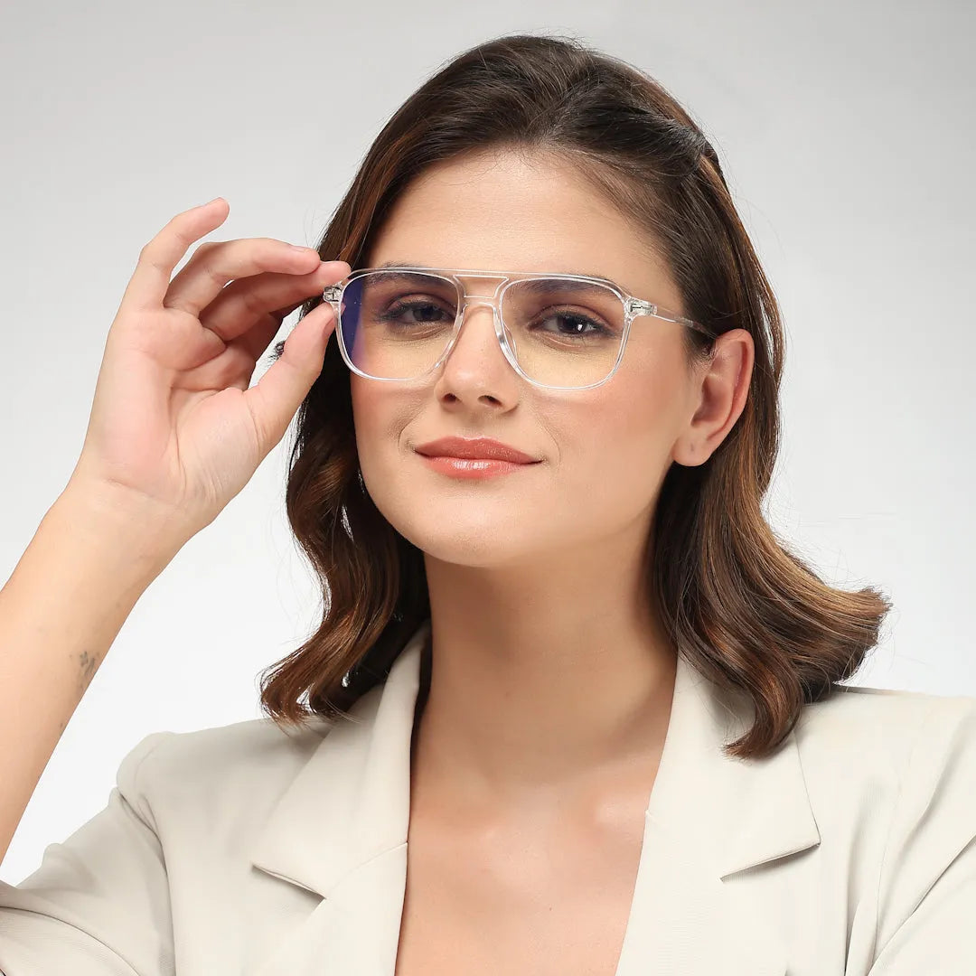 Aegira | Transparent Small Full Rim Square Computer Glasses for Men & Women [Blue Block]