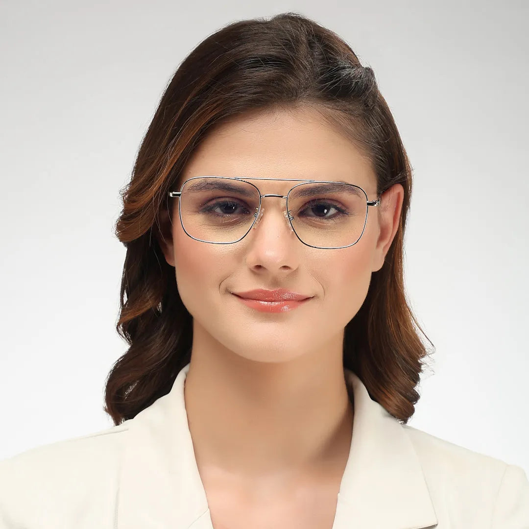 Jovion | Silver Medium Full Rim RECTANGLE Computer Glasses for Men & Women [Blue Block]