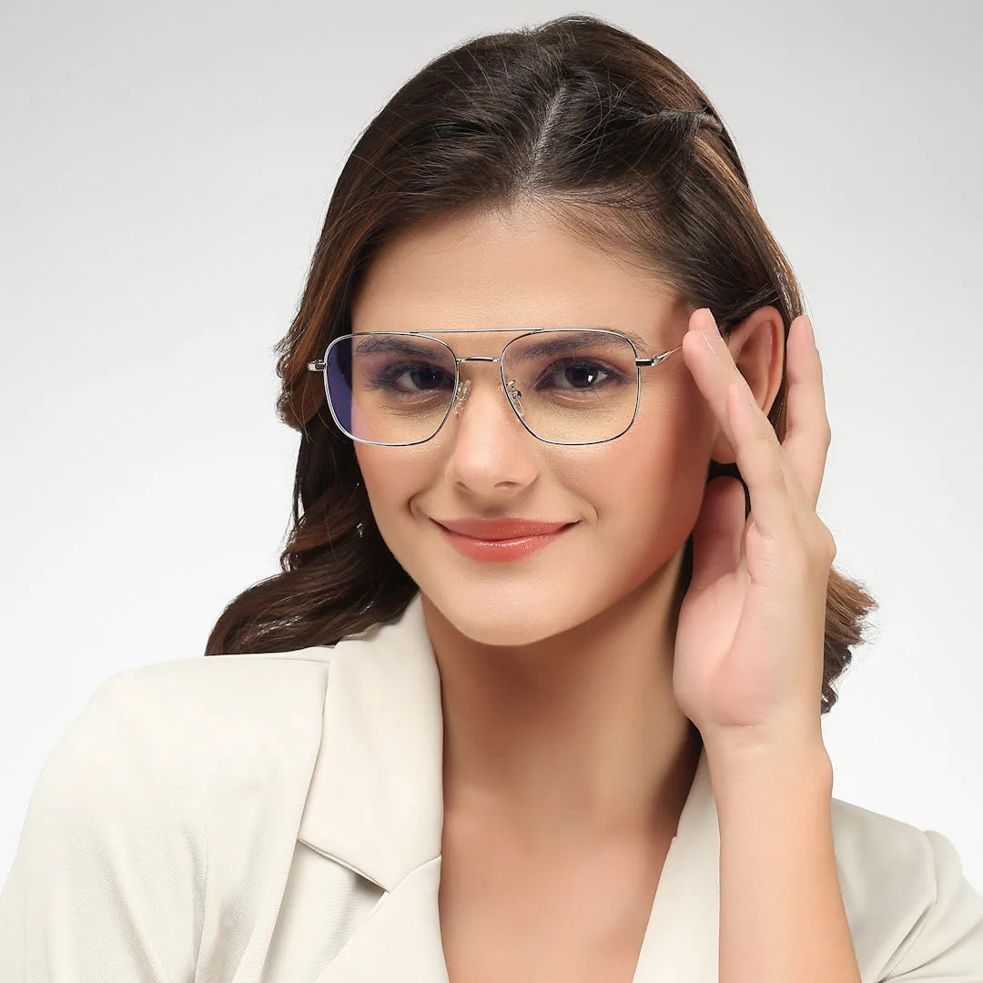 Jovion | Silver Medium Full Rim RECTANGLE Computer Glasses for Men & Women [Blue Block]