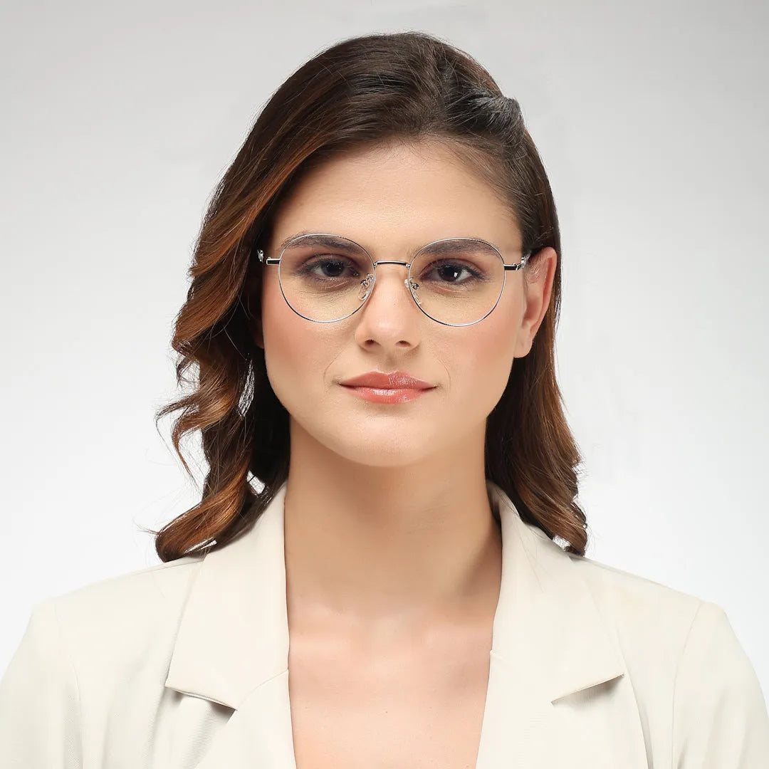 Astrid | Silver Medium Full Rim Oval Computer Glasses for Men & Women [Blue Block]