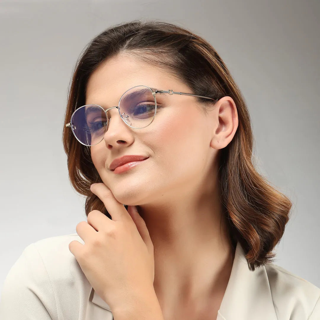 Astrid | Silver Medium Full Rim Oval Computer Glasses for Men & Women [Blue Block]