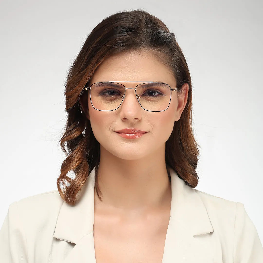 Nova | Black & Gold Medium Full Rim Square Computer Glasses for Men & Women [Blue Block]