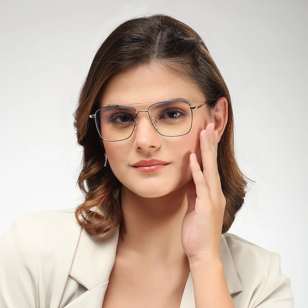 Nova | Black & Gold Medium Full Rim Square Computer Glasses for Men & Women [Blue Block]
