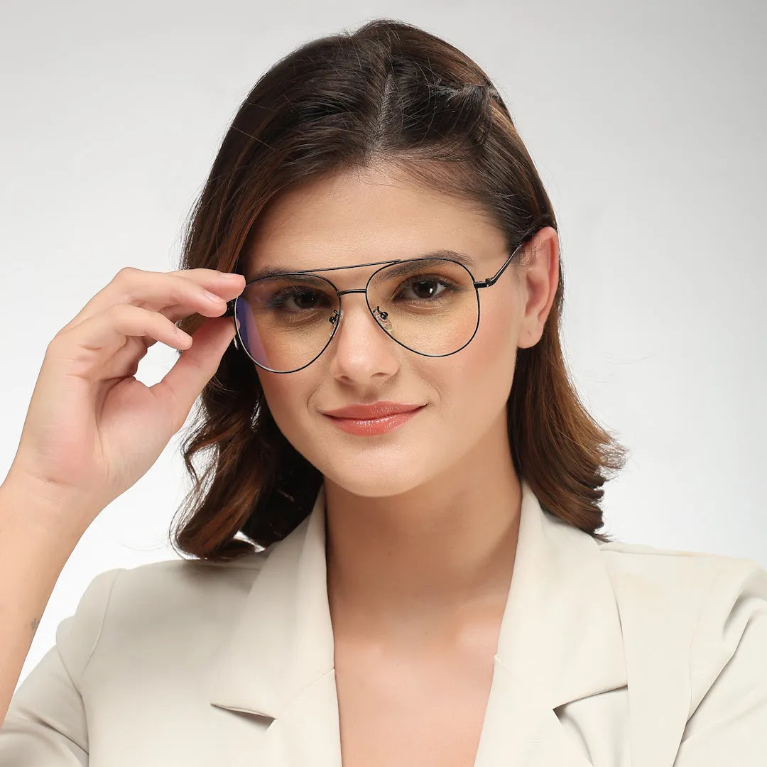 Gravion | Black Medium Full Rim Aviator Computer Glasses for Men & Women [Blue Block]