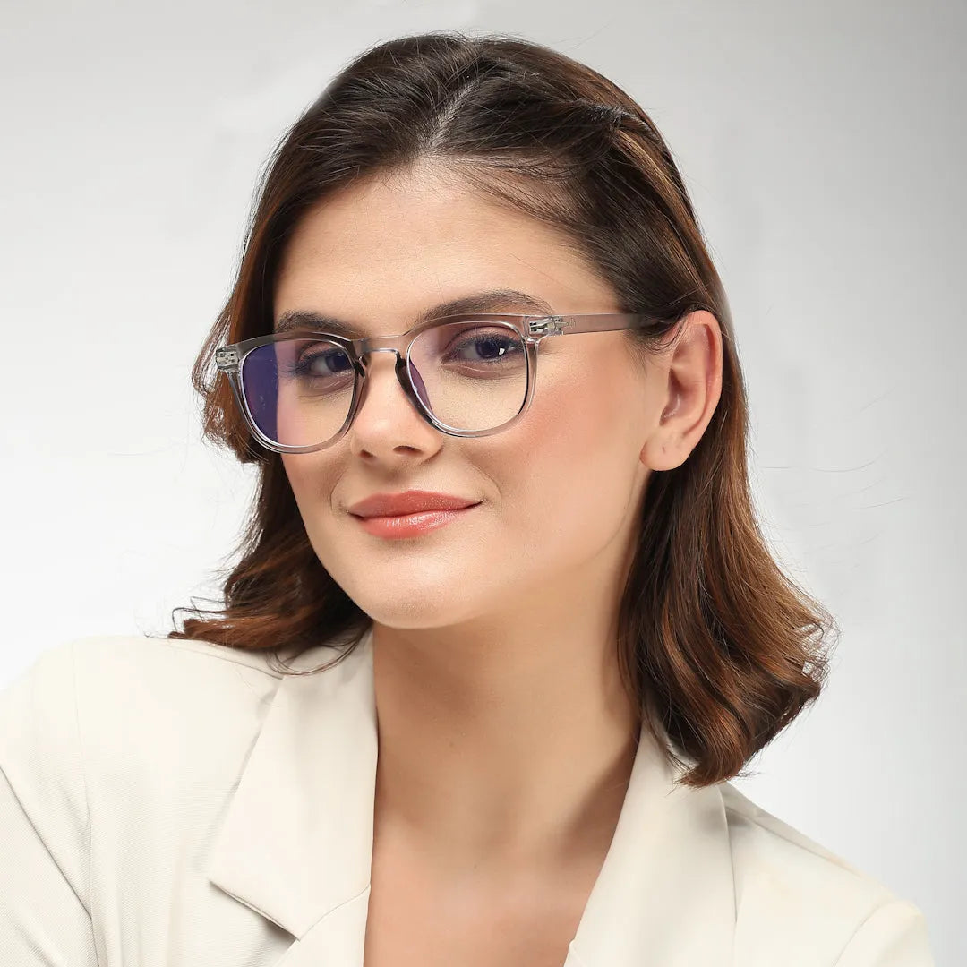 Rivena | Grey Small Full Rim Square Computer Glasses for Men & Women [Blue Block]