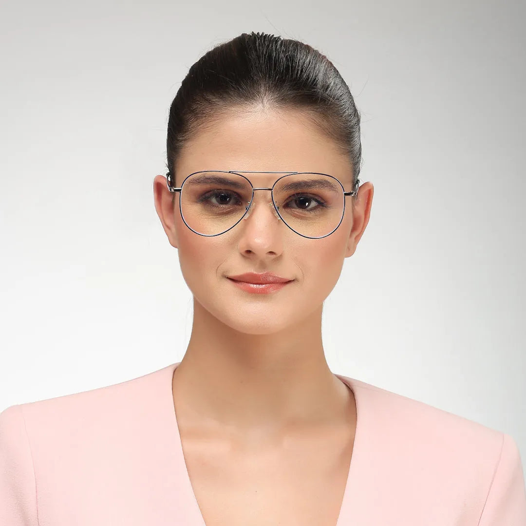 Gravion | Blue & Grey Medium Full Rim Aviator Computer Glasses for Men & Women [Blue Block]