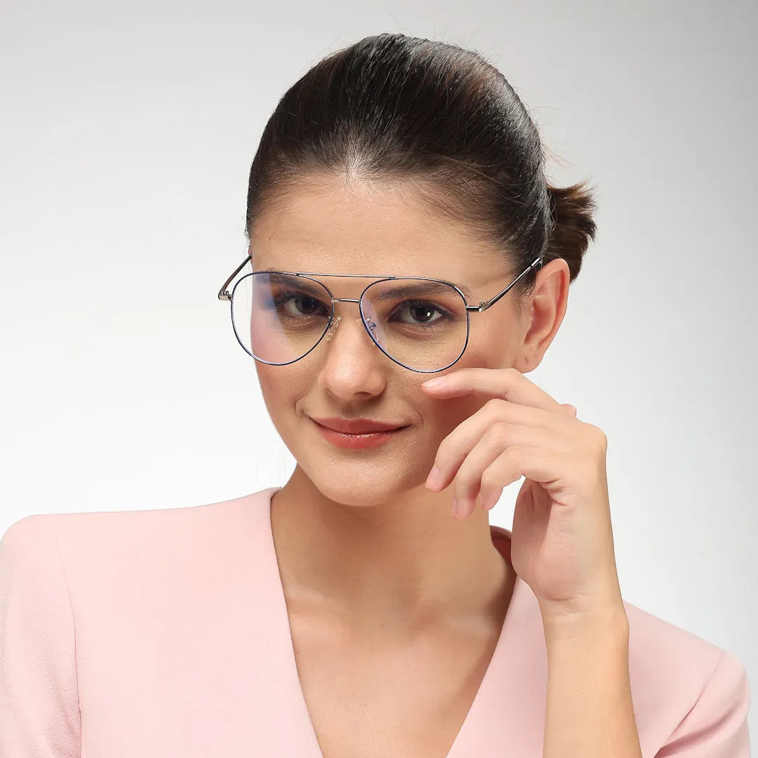 Gravion | Blue & Grey Medium Full Rim Aviator Computer Glasses for Men & Women [Blue Block]