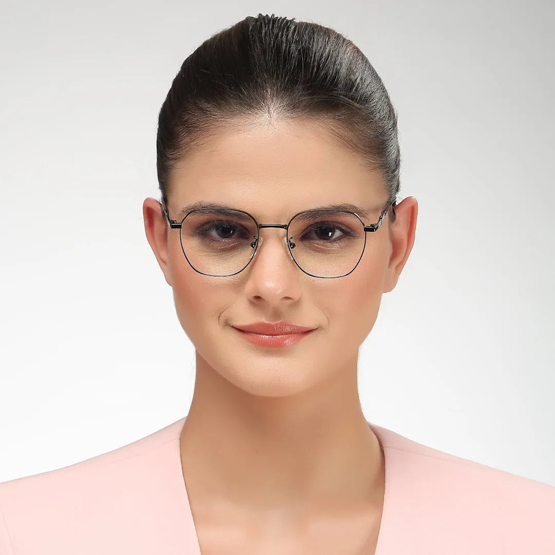 Frostis | Black Small Full Rim Hexagonal Computer Glasses for Men & Women [Blue Block]