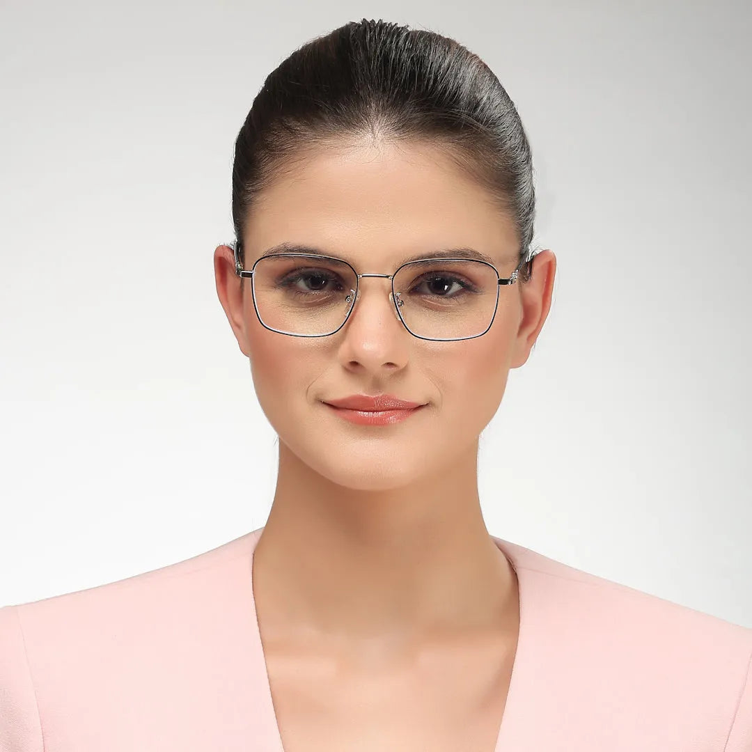 Fyrion | Black & Silver Medium Full Rim RECTANGLE Computer Glasses for Men & Women [Blue Block]