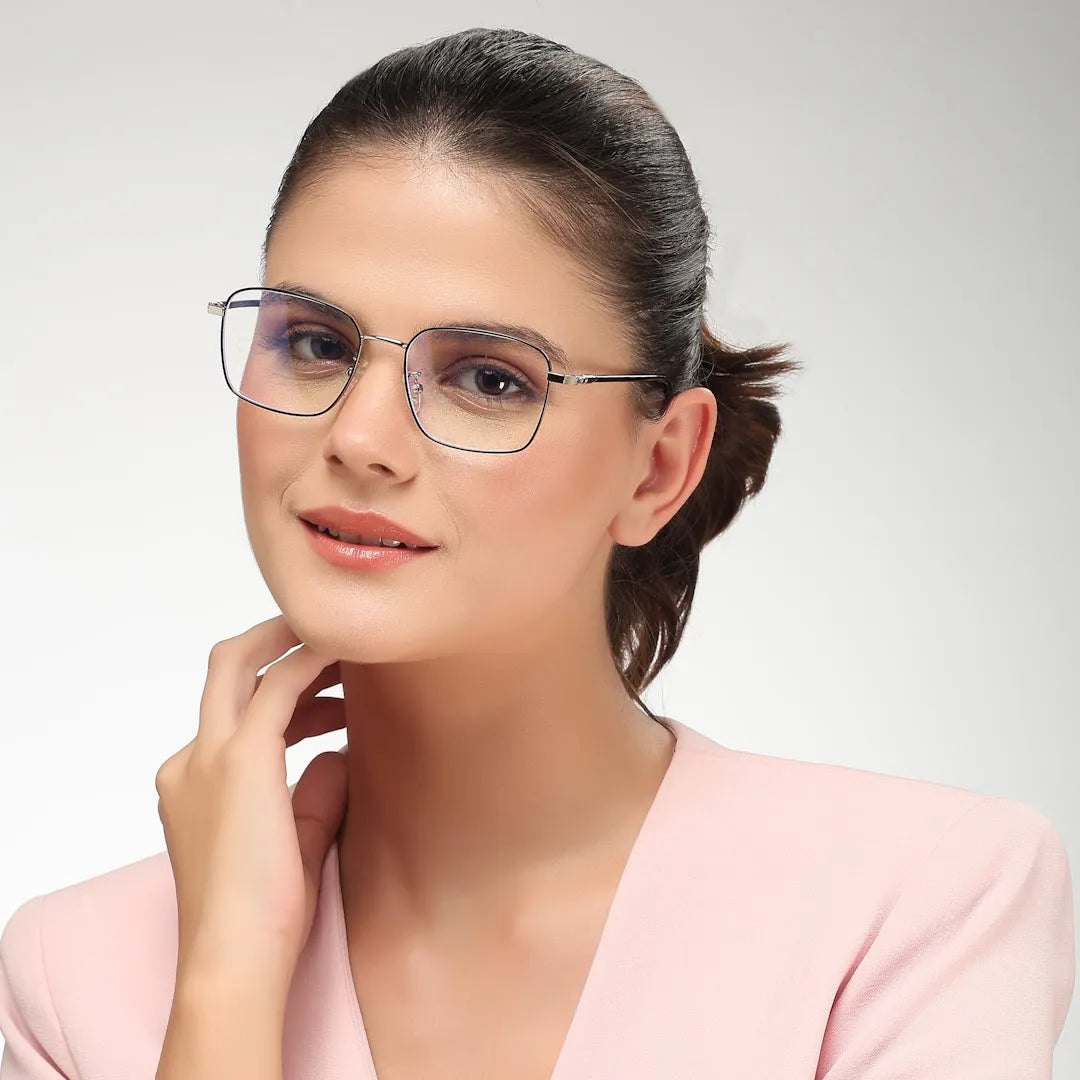 Fyrion | Black & Silver Medium Full Rim RECTANGLE Computer Glasses for Men & Women [Blue Block]