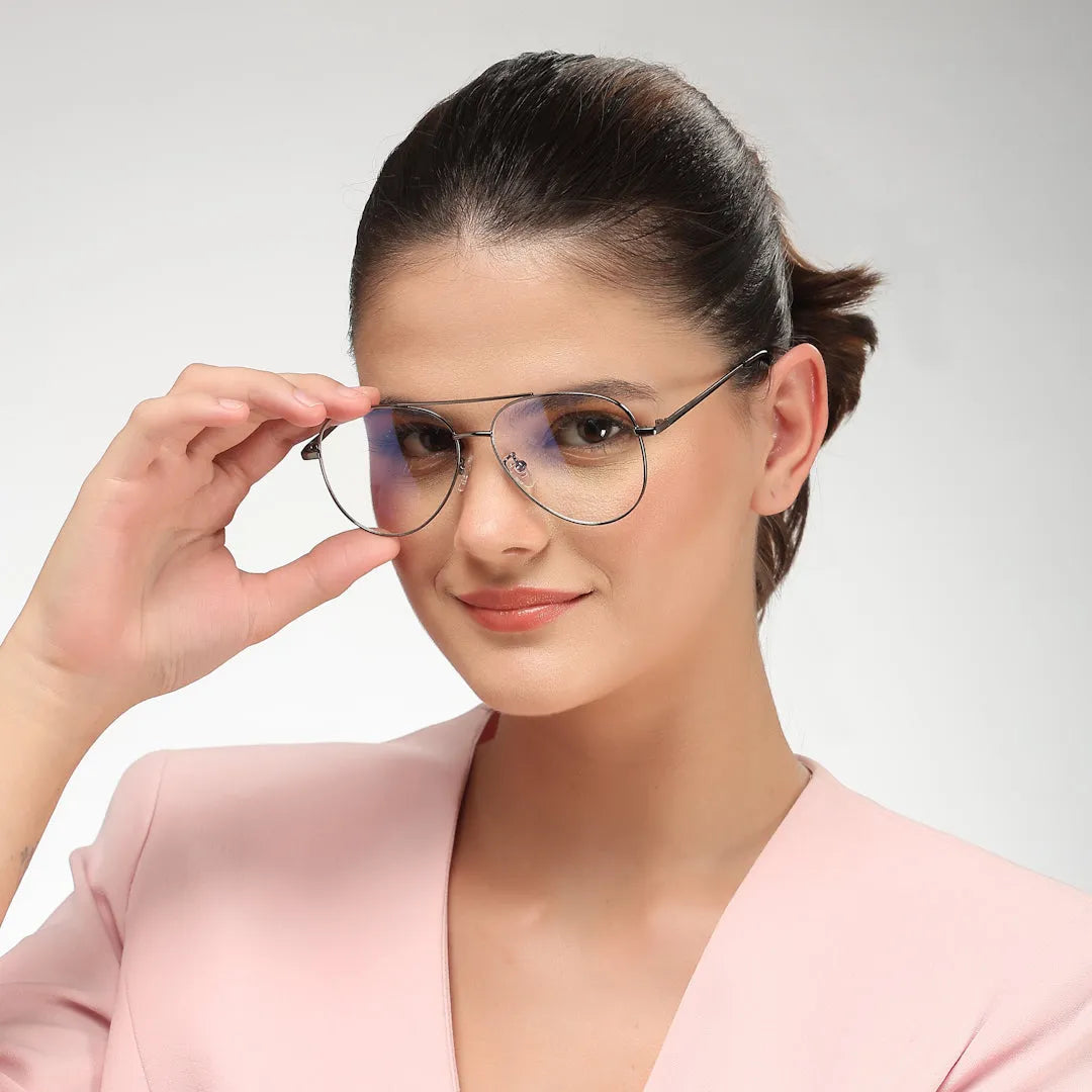 Gravion | Grey Medium Full Rim Aviator Computer Glasses for Men & Women [Blue Block]