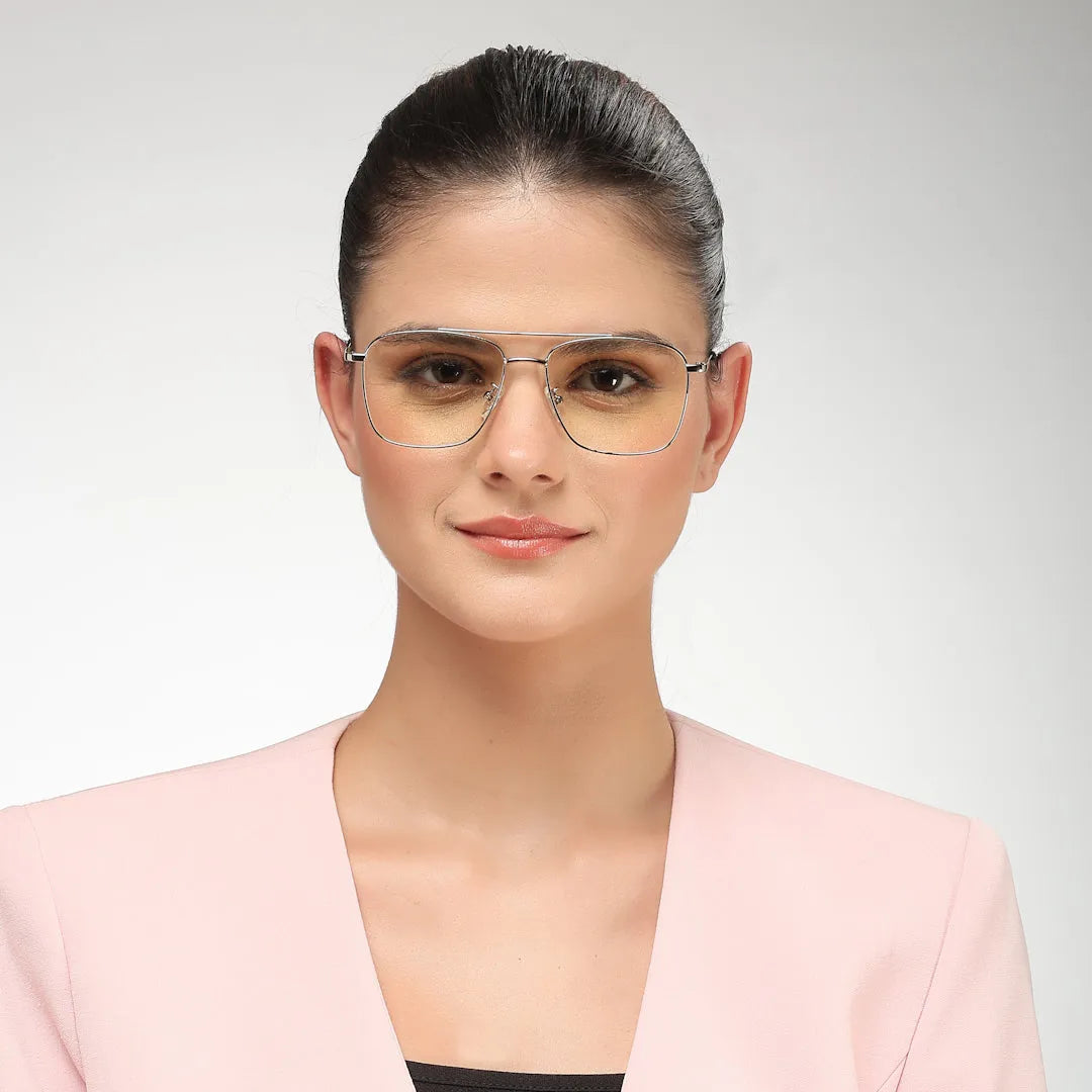 Nova | Silver Medium Full Rim Square Computer Glasses for Men & Women [Blue Block]