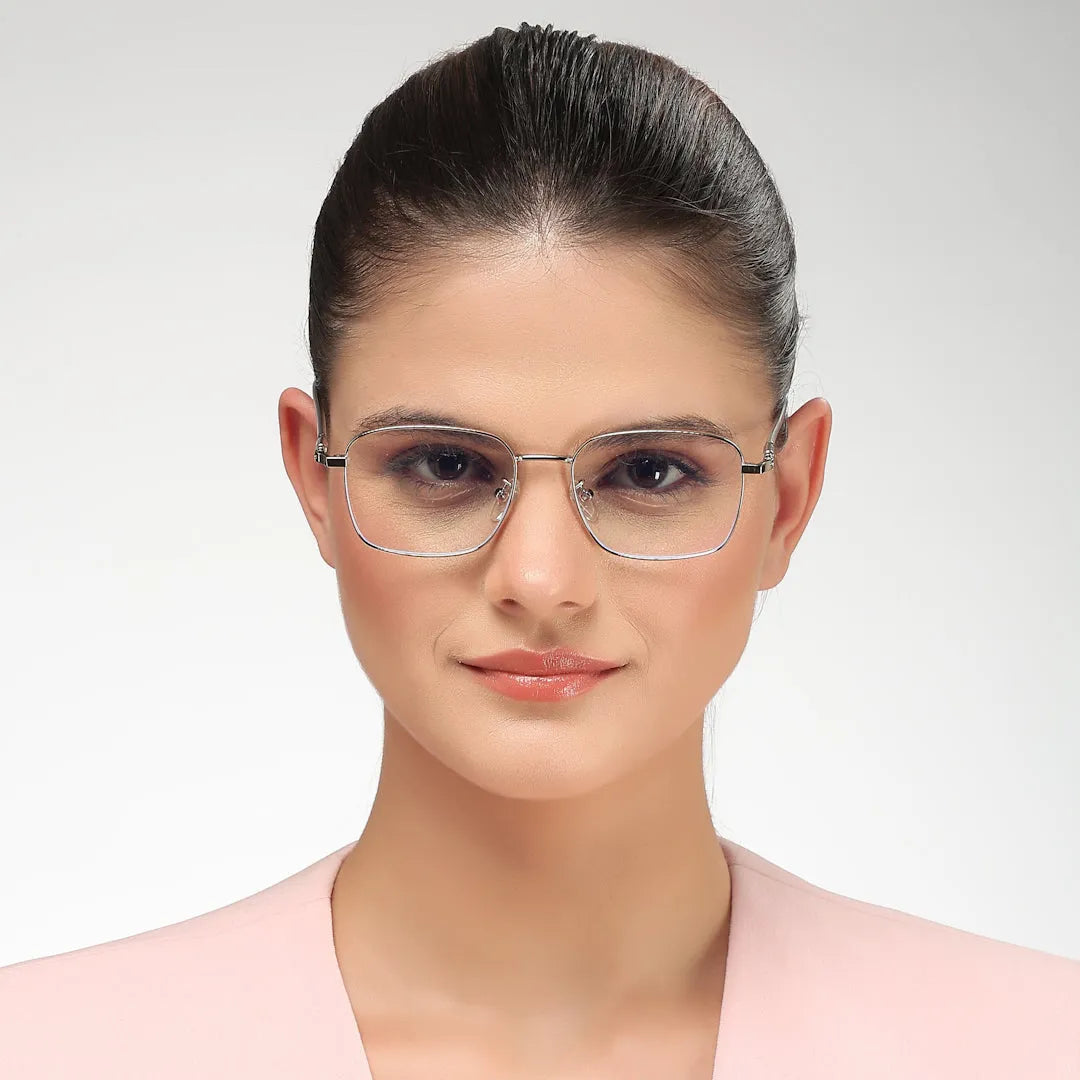 Fyrion | Silver Medium Full Rim RECTANGLE Computer Glasses for Men & Women [Blue Block]