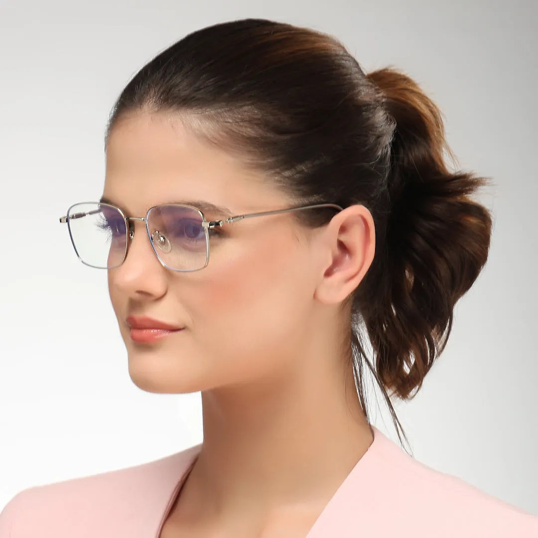 Fyrion | Silver Medium Full Rim RECTANGLE Computer Glasses for Men & Women [Blue Block]
