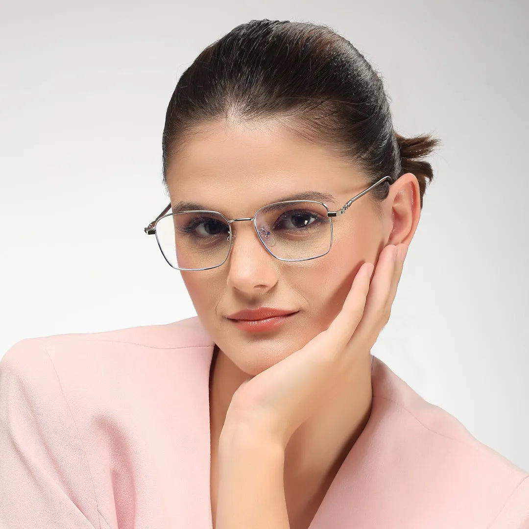 Fyrion | Silver Medium Full Rim RECTANGLE Computer Glasses for Men & Women [Blue Block]