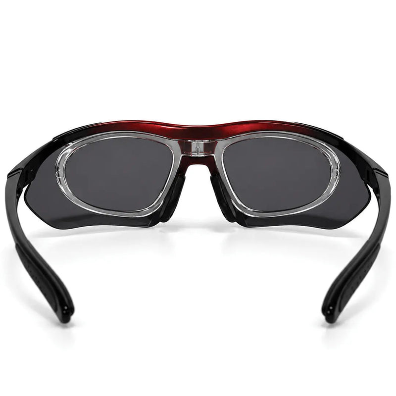Valkor | Red & Black Free Size Half Rim Shield Sports Sunglasses for Men & Women Changeable Lens [Polarized]