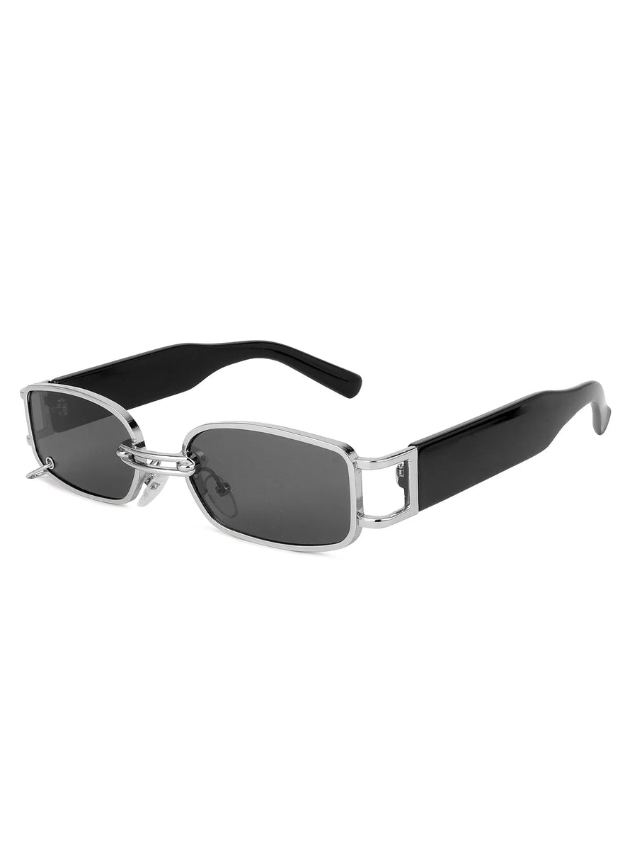 Darion | Silver Small Full Rim Rectangle Sunglasses for Women [UV-protected]