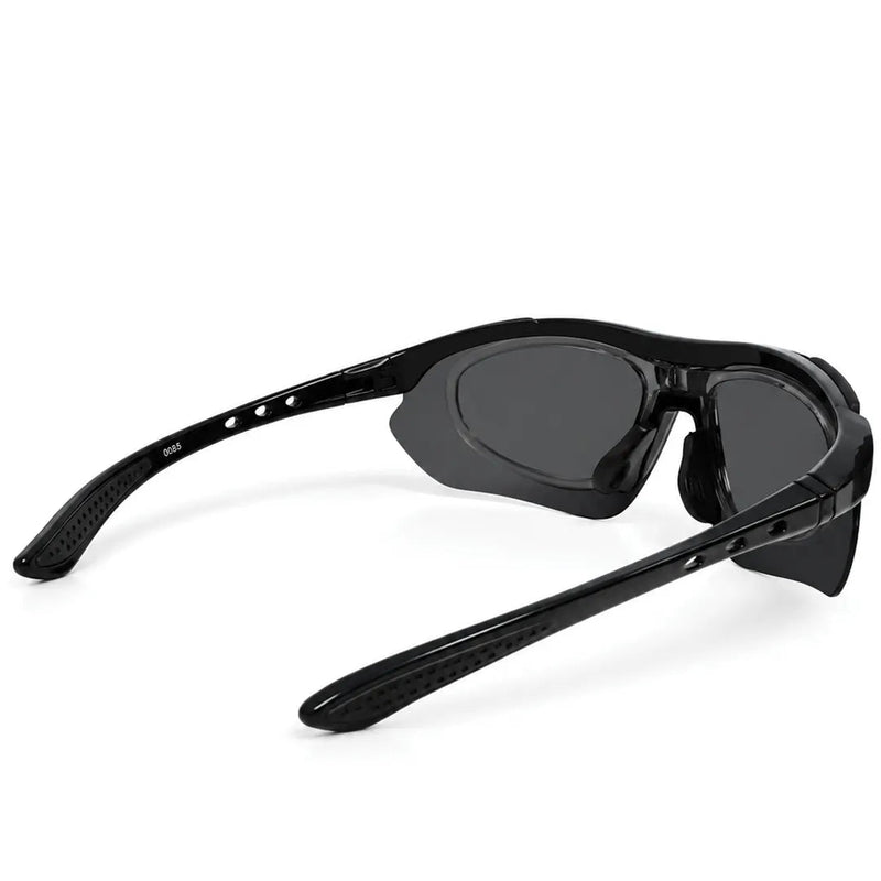 Valkor | Black Free Size Half Rim Shield Sports Sunglasses for Men & Women Changeable Lens[Polarized]