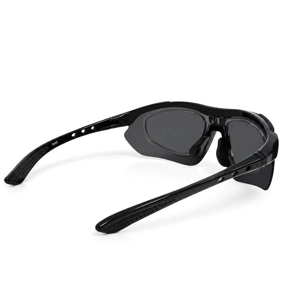 Valkor | Black Free Size Half Rim Shield Sports Sunglasses for Men & Women Changeable Lens[Polarized]