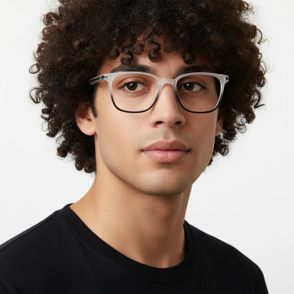 Blokz | Transparent White & Black Medium Full Rim RECTANGLE Computer Glasses for Men & Women [Blue Block]