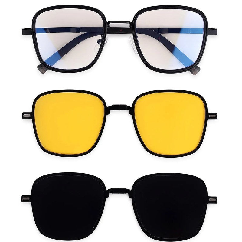 Cyronis | Black Large Full Rim Square Clip-on for Men & Women [UV-protected]