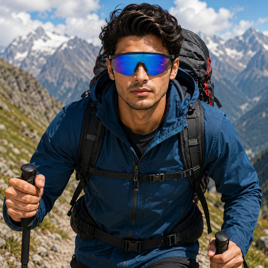 KINETIC | Black & Grey Medium Half Rim Shield Sports Sunglasses for Men & Women [UV-protected]