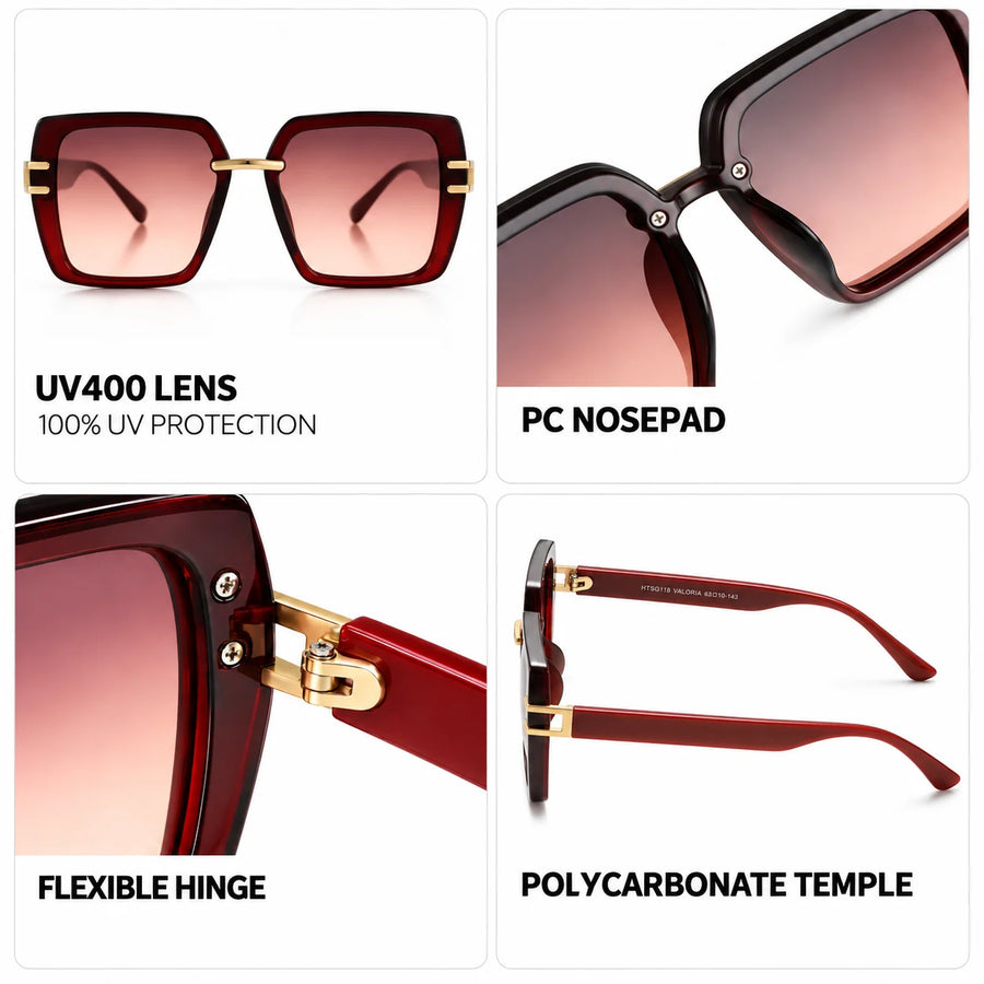 Valoria | Wine Red Large Full Rim Square Sunglasses for Women [UV-protected]