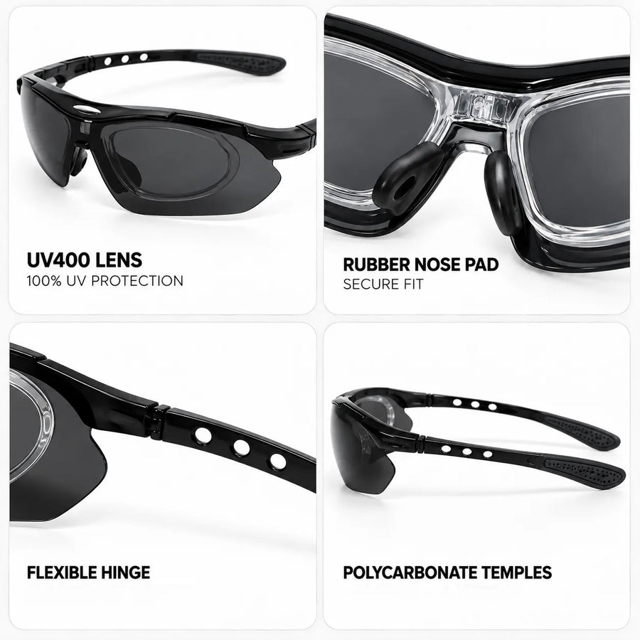 Valkor | Black Free Size Half Rim Shield Sports Sunglasses for Men & Women Changeable Lens[Polarized]