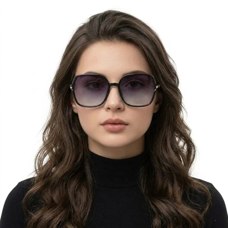 Driftis | Black Large Full Rim Hexagonal Sunglasses for Women [Polarized]