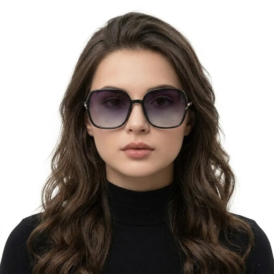 Driftis | Black Large Full Rim Hexagonal Sunglasses for Women [Polarized]