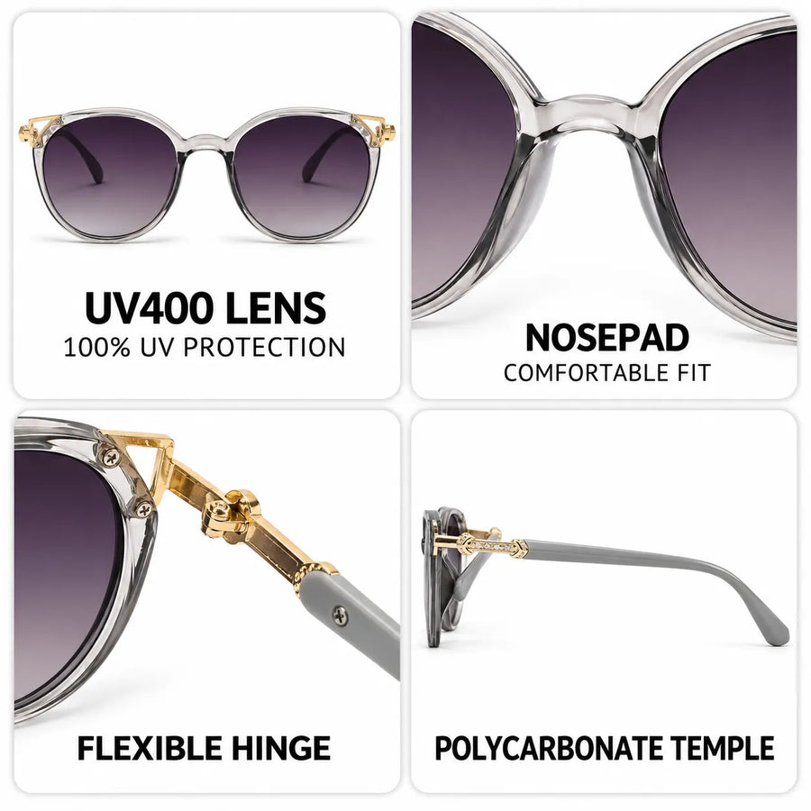 Vortex | Gradient Smoke Purple Medium Full Rim Round Sunglasses for Women [UV-protected]
