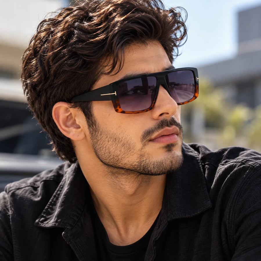 Helios | Havana and Golden Oversized Full Rim Square Sunglasses for Men & Women [UV-protected]